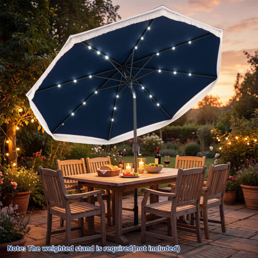 9 Feet Solar Patio Umbrella with 24 LED Lights for Yard-Navy W2B