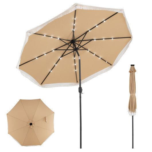 10 Feet Solar Patio Umbrella with 24 LED Lights for Yard-Navy W2B