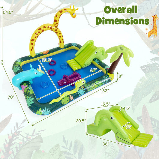 Inflatable Play Center Jungle Animal Spray Pool with Slide Giraffe-shaped Sprinkle W2B