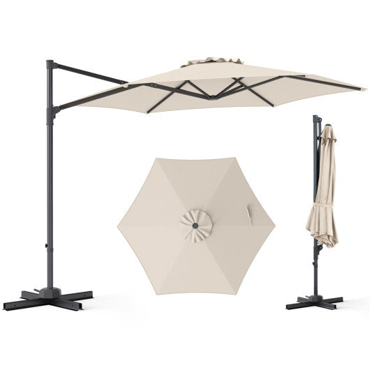 10 FT Patio Cantilever Umbrella with 360? Rotation and Air Vent for Backyard and Poolside-Tan W2B