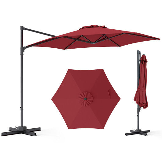 10 FT Patio Cantilever Umbrella with 360? Rotation and Air Vent for Backyard and Poolside-Tan W2B