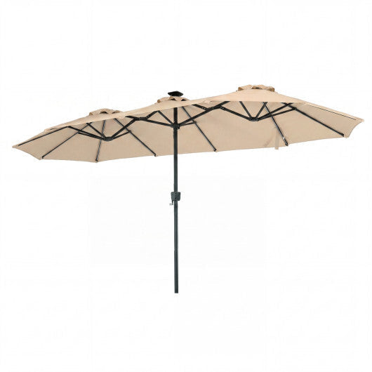 13 FT Double-Sided Patio Umbrella with Color-Changing Flowing Solar LED Lights-Brown W2B