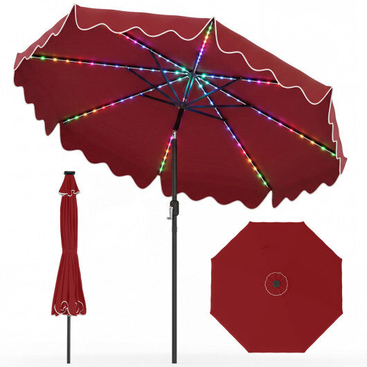 9 Feet Solar Patio Umbrella with Color-Changing LED Lights-Beige W2B