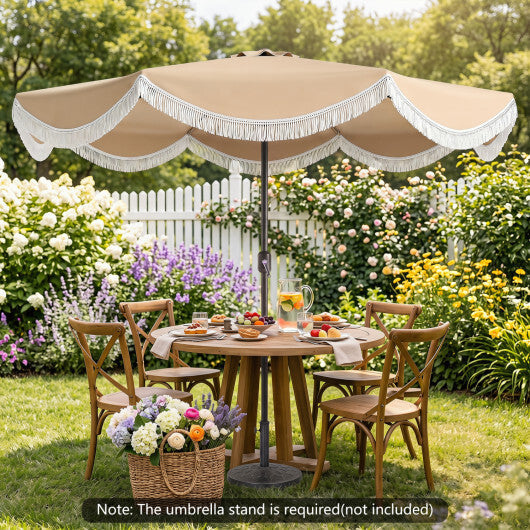 10 FT Outdoor Tassel Umbrella with Push Button Tilt-White W2B