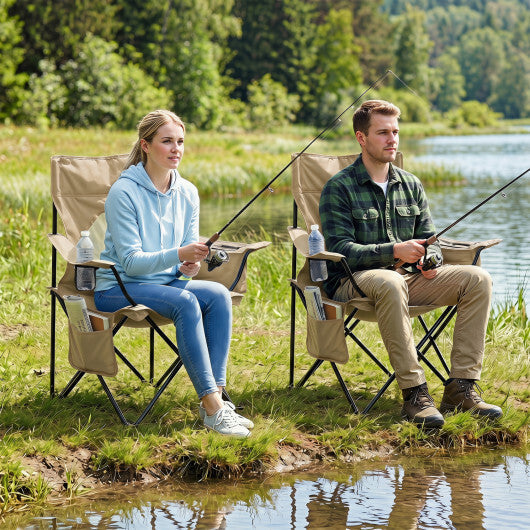 Folding Camping Chair with Mesh Fabric Backrest Solid Metal Frame and Carrying Bag-Green W2B