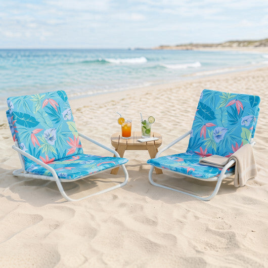Set of 2 Folding Beach Chairs with Sponge Padded Seat for Camping-Color W2B