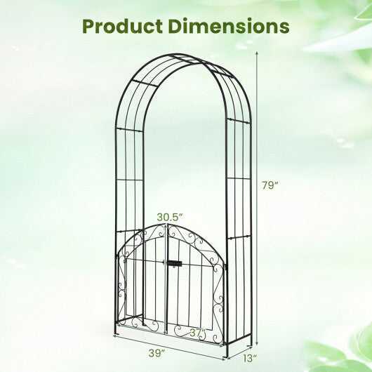 Heavy-Duty Metal Garden Arch with Gate and Safety Latch-Bronze W2B
