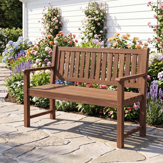 2-Seater Outdoor Wooden Bench with Backrest and Armrests-Brown W2B