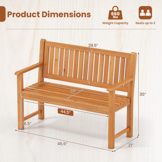 2-Seater Outdoor Wooden Bench with Backrest and Armrests-Brown W2B