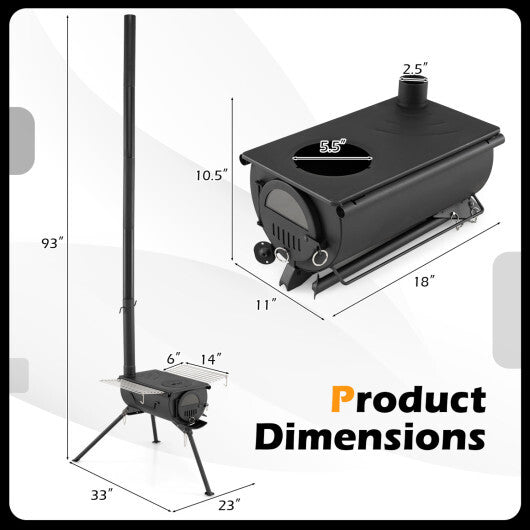 Hot Tent Stove with Chimney Pipes and Foldable Legs for Outdoor Heating-Black W2B