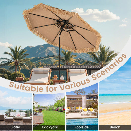 10FT and 2-Tier Tiki Patio Umbrella with 8 Ribs-Brown W2B