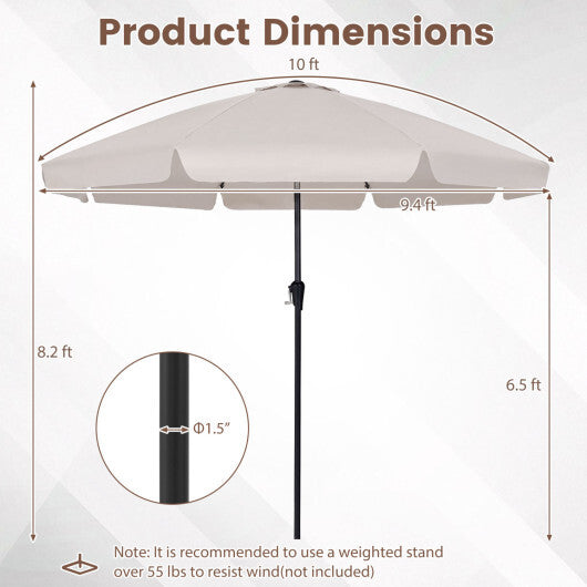 10 FT Scalloped Patio Umbrella with Push Button Tilt and 8 Fiberglass Ribs-Brown W2B
