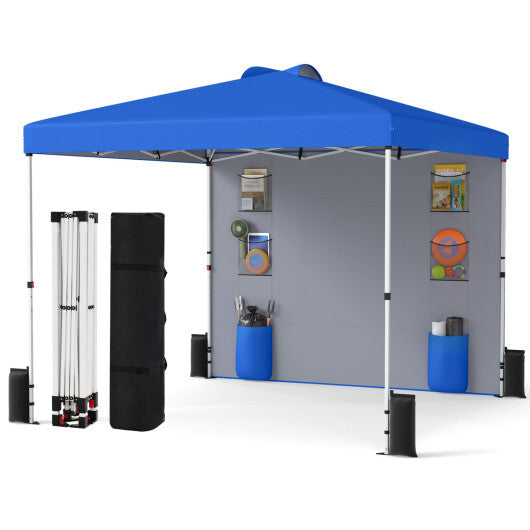 10 x 10 FT Pop up Canopy Tent with Sidewall 6 Pockets Instant Setup Commercial Gazebo-Blue W2B
