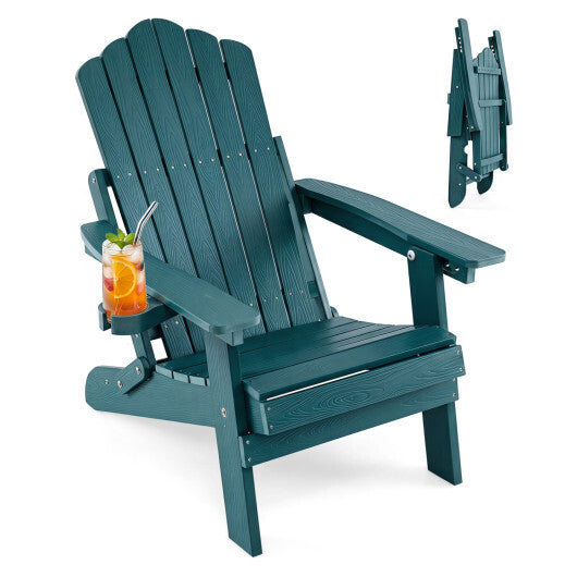 Outdoor Folding Adirondack Chair with Cup Holder and 5-Level Backrest-Black W2B