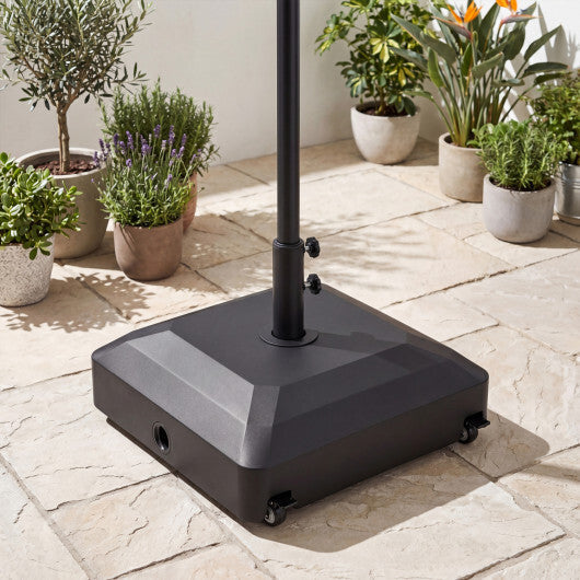 Outdoor Fillable Umbrella Base with Wheels Water Sand Weighted Umbrella Stand-Black W2B