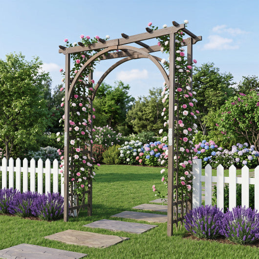 Flat Top Garden Arch Trellis 85" Tall Wood for Climbing Plants and Wedding-Brown W2B