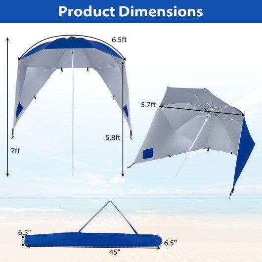 2-in-1 Beach Shelter Umbrella UPF 50+ with Side Panels for Camping Picnic-Turquoise W2B