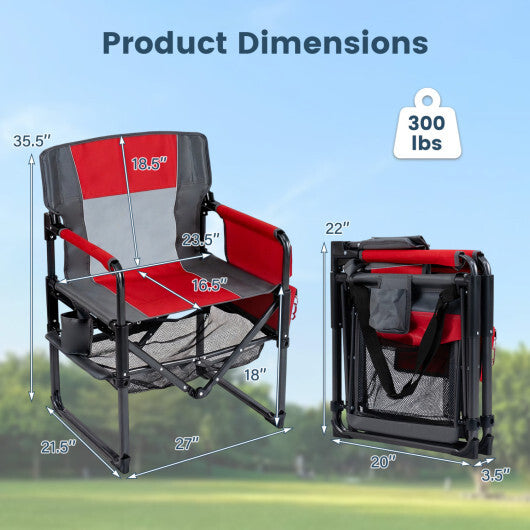Heavy Duty Outdoor Camping Chair with Cup Holder and Side Pocket-Red W2B