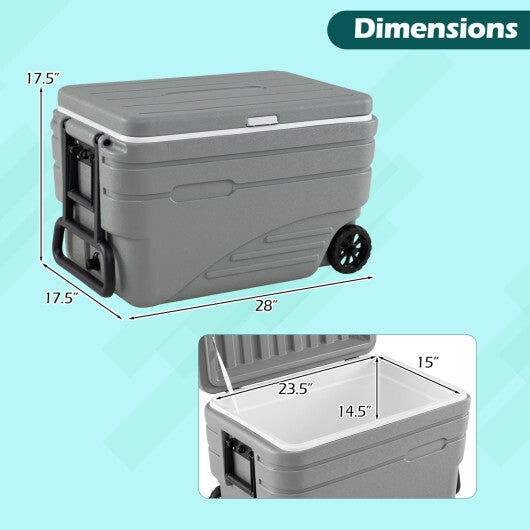 84 Quart Portable Wheeled Ice Cooler with Foldable Pull-Gray W2B