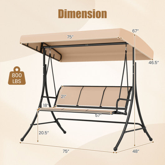 3-Seat Patio Swing Chair with Adjustable Canopy -Black W2B