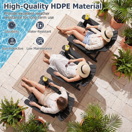 HDPE Adirondack Chair with Cup Holder and Wooden Texture for Patio-Blue W2B
