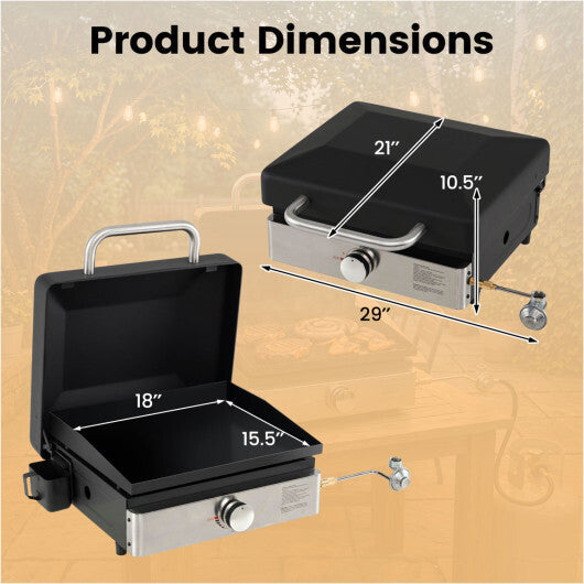 1-Burner Portable Gas Griddle with Lid Non-Stick Ceramic Griddle Plate-Black W2B