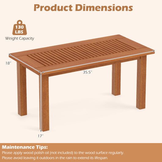 35.5 Inch Outdoor Modern Rectangular Coffee Table with Slatted Top for Backyard W2B