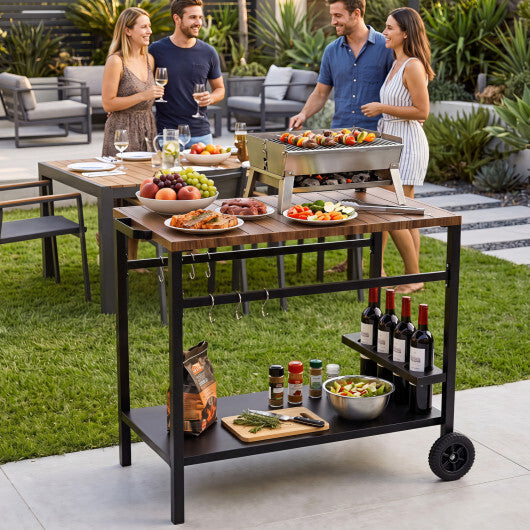Outdoor Grill Cart with Spice Rack and Hooks for Patio and Garden-Brown W2B