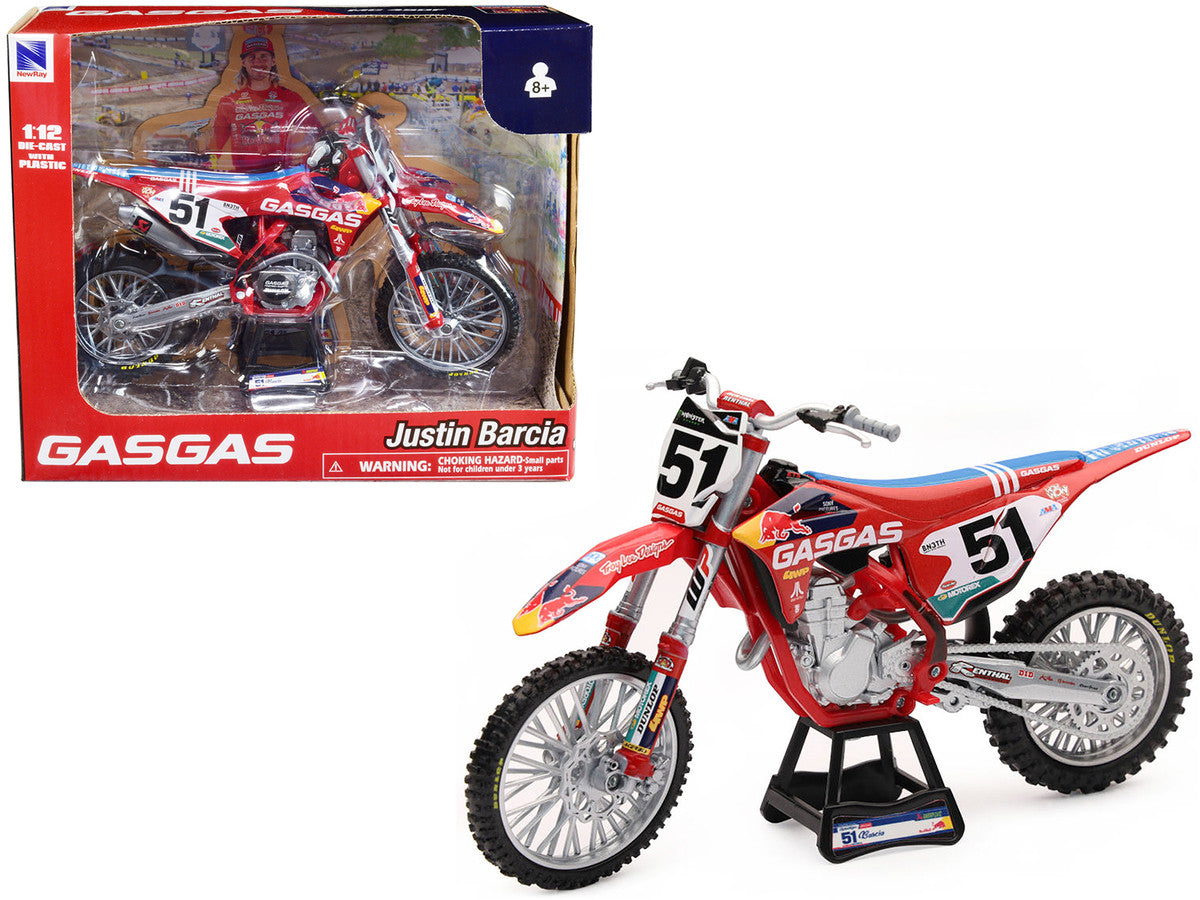 GasGas MC 450F Motorcycle #51 Justin Barcia "GasGas Factory Racing - Red Bull" 1/12 Diecast Model by New Ray New Ray
