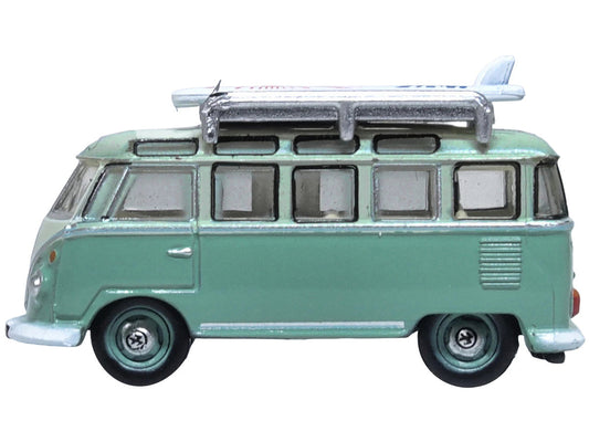 Volkswagen T1 Samba Bus RHD (Right Hand Drive) Green Two-Tone with Surfboards on Roof Rack 1/148 (N) Scale Diecast Model Car by Oxford Diecast Oxford Diecast