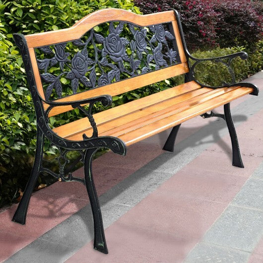 Garden Bench Chair Outdoor Wooden Loveseat with Iron Armrest W2B