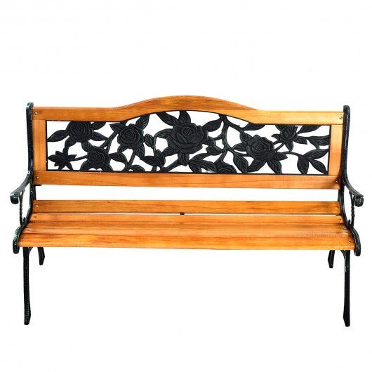 Garden Bench Chair Outdoor Wooden Loveseat with Iron Armrest W2B