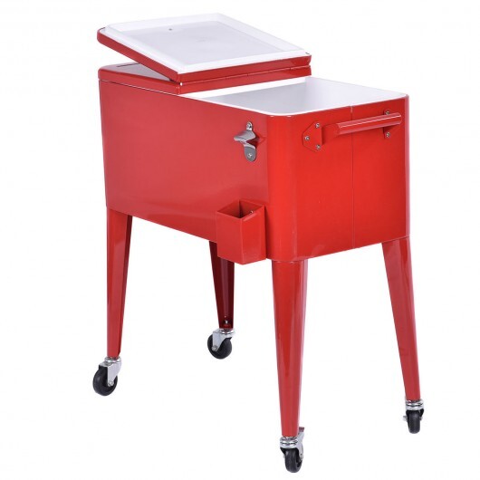 Red Portable Outdoor Patio Cooler Cart W2B