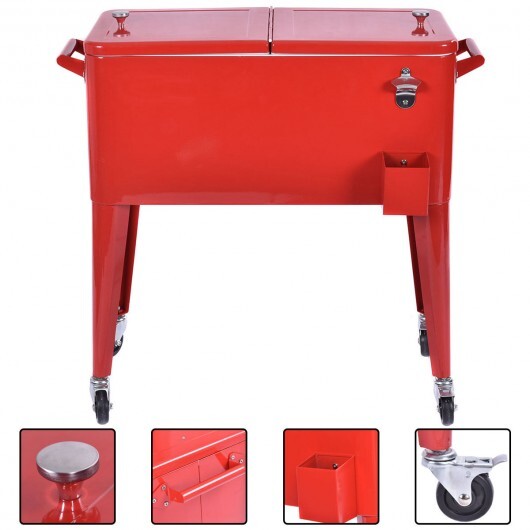 Red Portable Outdoor Patio Cooler Cart W2B