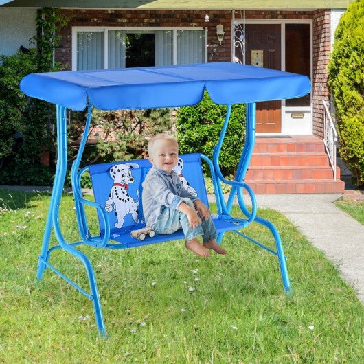 Outdoor Kids Patio Swing Bench with Canopy 2 Seats - Color: Blue W2B