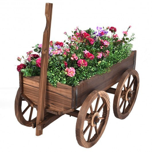 Wood Wagon Planter Pot Stand with Wheels W2B