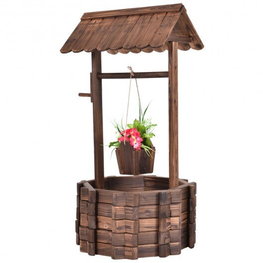 Outdoor Wooden Wishing Well Planter Bucket W2B