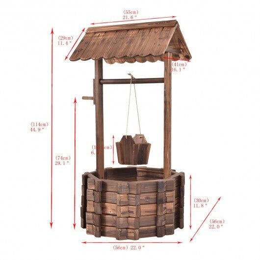 Outdoor Wooden Wishing Well Planter Bucket W2B