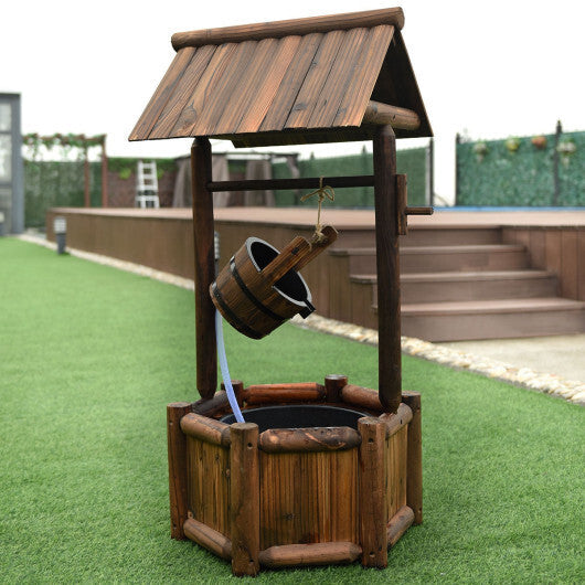 Garden Rustic Wishing Well Wooden Water Fountain with Pump W2B
