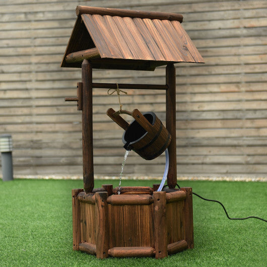 Garden Rustic Wishing Well Wooden Water Fountain with Pump W2B