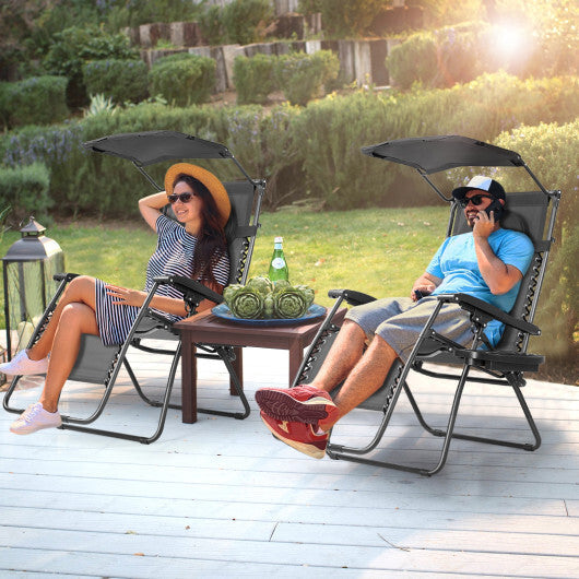 Folding Recliner Lounge Chair with Shade Canopy Cup Holder-Dark Red W2B