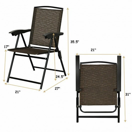 2 Pieces Folding Sling Chairs with Steel Armrests and Adjustable Back for Patio