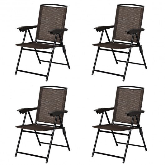 4 Pieces Folding Dining Chairs with Smooth Armrests and Sling Back W2B