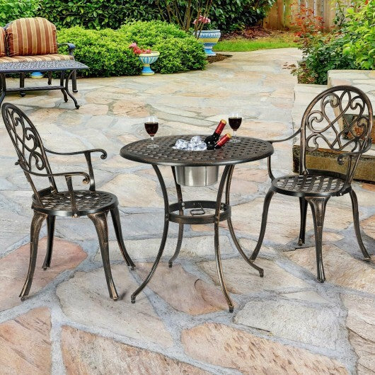 3 Pieces Outdoor Set Patio Bistro with Attached Removable Ice Bucket W2B