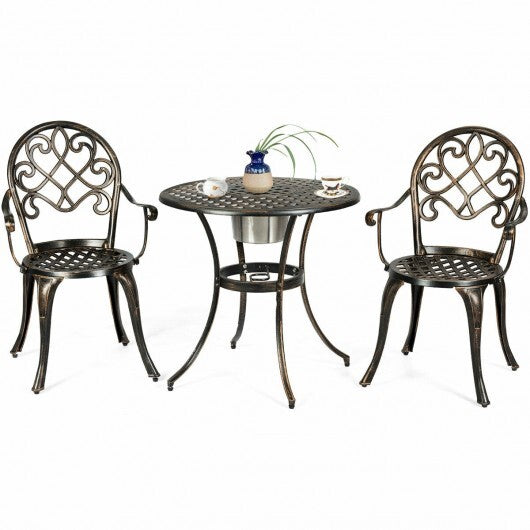 3 Pieces Outdoor Set Patio Bistro with Attached Removable Ice Bucket W2B