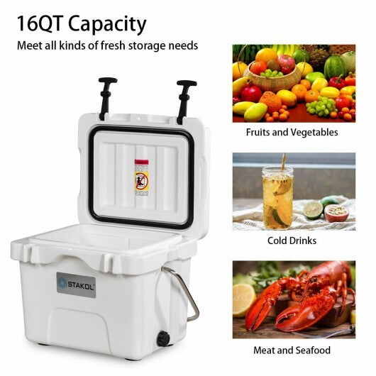 16 Quart 24-Can Capacity Insulated Ice Cooler with 2 Cup Holders-Khaki W2B