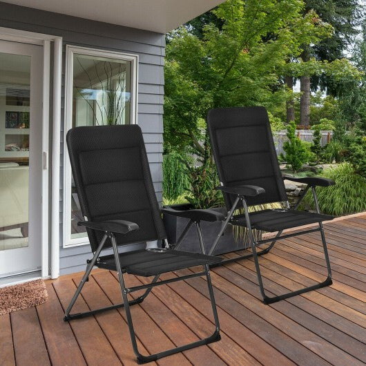 2 Pieces Outdoor Folding Patio Chairs with Adjustable Backrests for Bistro and Backyard-Black W2B