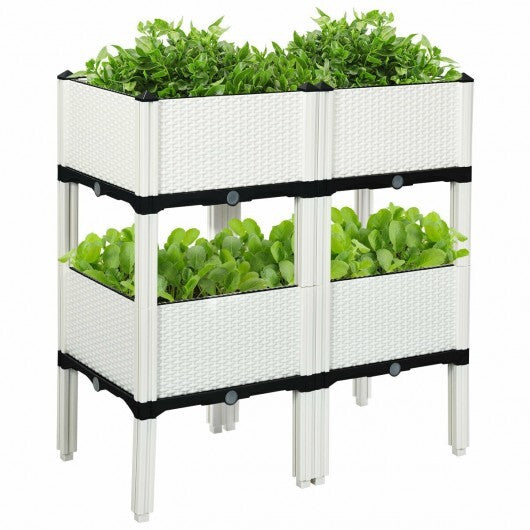 Set of 4 Elevated Flower Vegetable Herb Grow Planter Box-Brown W2B