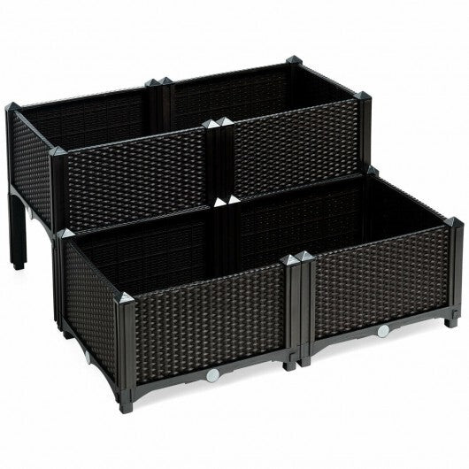 Set of 4 Elevated Flower Vegetable Herb Grow Planter Box-Brown W2B