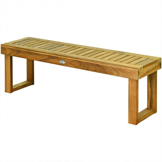 52 Inch Acacia Wood Dining Bench with Slatted Seat W2B
